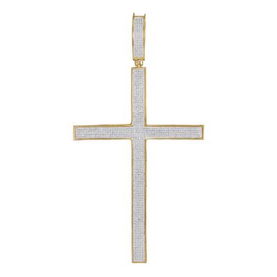 10K YELLOW GOLD ROUND DIAMOND ROMAN CROSS LARGE CHARM PENDANT 2 CTTW