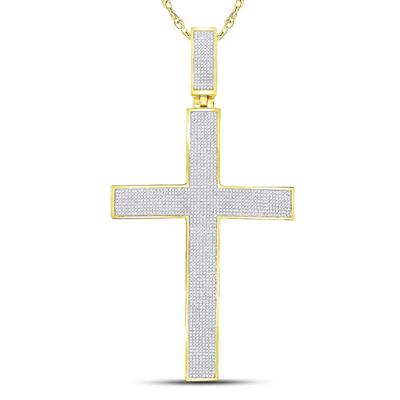 10K YELLOW GOLD ROUND DIAMOND CROSS CHARM PENDANT 2-1/5 CTTW