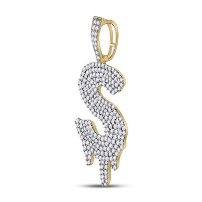 10K YELLOW GOLD ROUND DIAMOND DRIPPING S LETTER CHARM PENDANT 2 CTTW