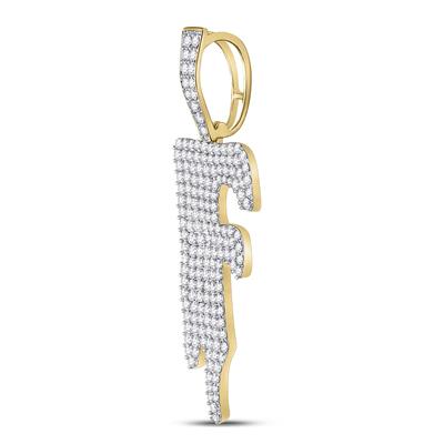 10K YELLOW GOLD ROUND DIAMOND DRIP F LETTER CHARM PENDANT 1-3/4 CTTW