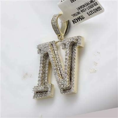 10K YELLOW GOLD ROUND DIAMOND N INITIAL LETTER CHARM PENDANT 2-1/3 CTTW