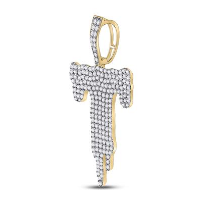 10K YELLOW GOLD ROUND DIAMOND DRIPPING T LETTER CHARM PENDANT 2 CTTW