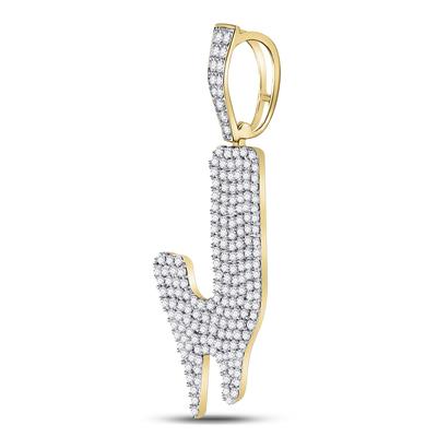 10K YELLOW GOLD ROUND DIAMOND DRIP J LETTER CHARM PENDANT 2 CTTW