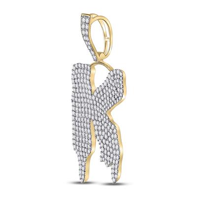 10K YELLOW GOLD ROUND DIAMOND K LETTER CHARM PENDANT 2-1/2 CTTW