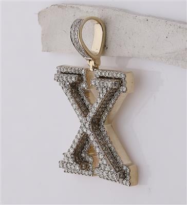 10K YELLOW GOLD ROUND DIAMOND X INITIAL LETTER CHARM PENDANT 2-1/3 CTTW
