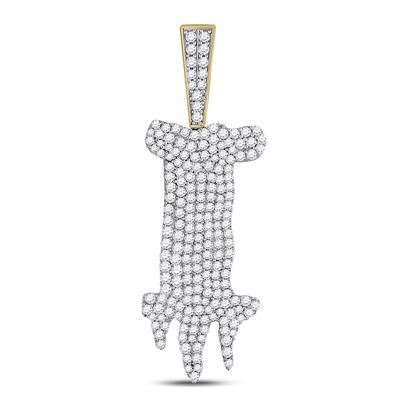10K YELLOW GOLD ROUND DIAMOND DRIPPING I LETTER CHARM PENDANT 1-7/8 CTTW