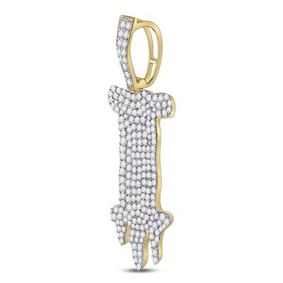 10K YELLOW GOLD ROUND DIAMOND DRIPPING I LETTER CHARM PENDANT 1-7/8 CTTW