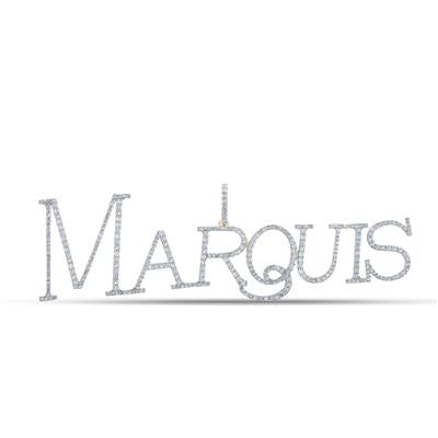 10K YELLOW GOLD ROUND DIAMOND MARQUIS NAME CHARM PENDANT 1-7/8 CTTW