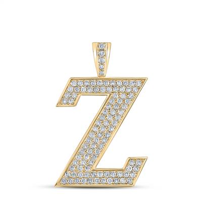 10K YELLOW GOLD ROUND DIAMOND Z INITIAL LETTER CHARM PENDANT 1-3/4 CTTW