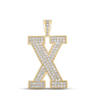 10K YELLOW GOLD ROUND DIAMOND X INITIAL LETTER CHARM PENDANT 1-7/8 CTTW