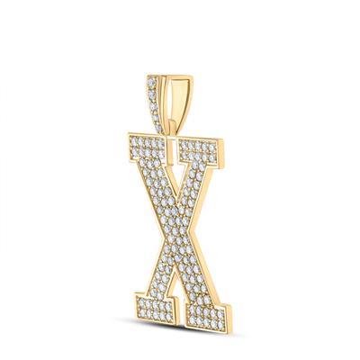 10K YELLOW GOLD ROUND DIAMOND X INITIAL LETTER CHARM PENDANT 1-7/8 CTTW
