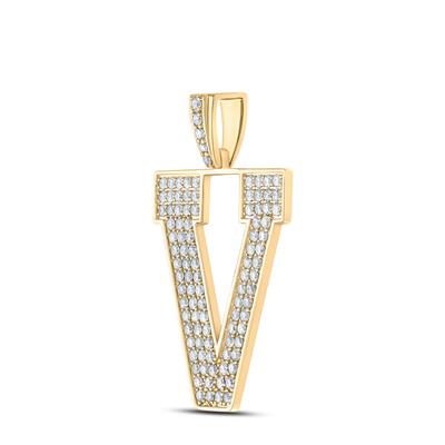 10K YELLOW GOLD ROUND DIAMOND V INITIAL LETTER CHARM PENDANT 1-3/4 CTTW