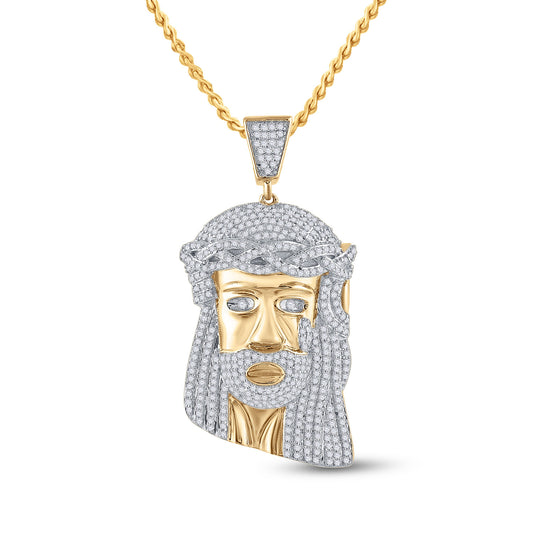 10K YELLOW GOLD ROUND DIAMOND JESUS FACE CHARM PENDANT 1-1/3 CTTW