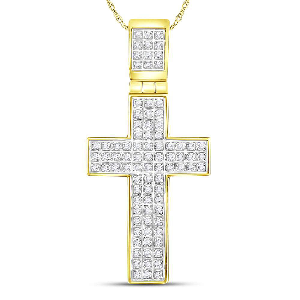 10K YELLOW GOLD ROUND DIAMOND CROSS CHARM PENDANT 1/4 CTTW