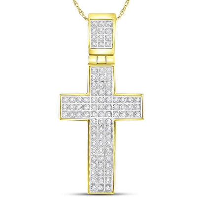 10K YELLOW GOLD ROUND DIAMOND CROSS CHARM PENDANT 1/4 CTTW