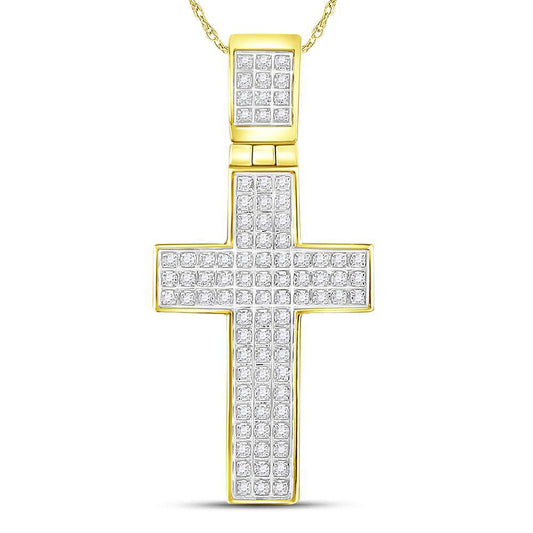 10K YELLOW GOLD ROUND DIAMOND CROSS CHARM PENDANT 1/4 CTTW