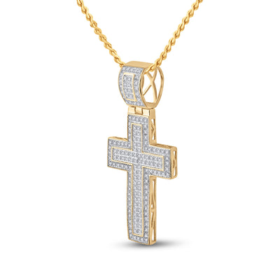 10K YELLOW GOLD ROUND DIAMOND CROSS CHARM PENDANT 1/2 CTTW