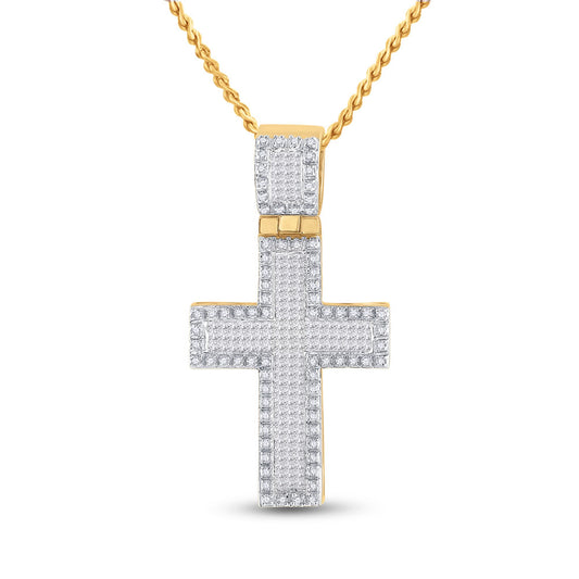 10K YELLOW GOLD PRINCESS DIAMOND CROSS CHARM PENDANT 1 CTTW