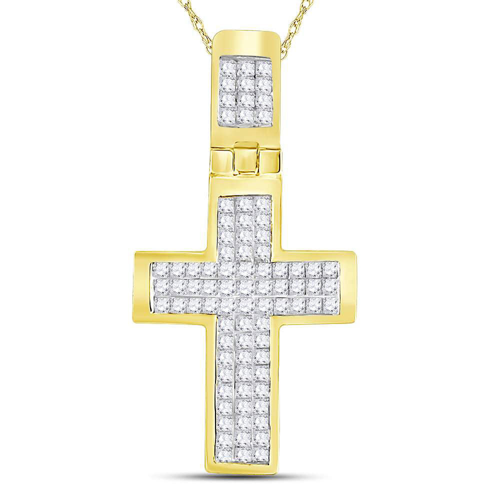 10K YELLOW GOLD PRINCESS DIAMOND CROSS CHARM PENDANT 5/8 CTTW