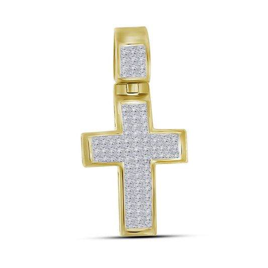 10K YELLOW GOLD PRINCESS DIAMOND ROMAN CROSS CHARM PENDANT 5/8 CTTW