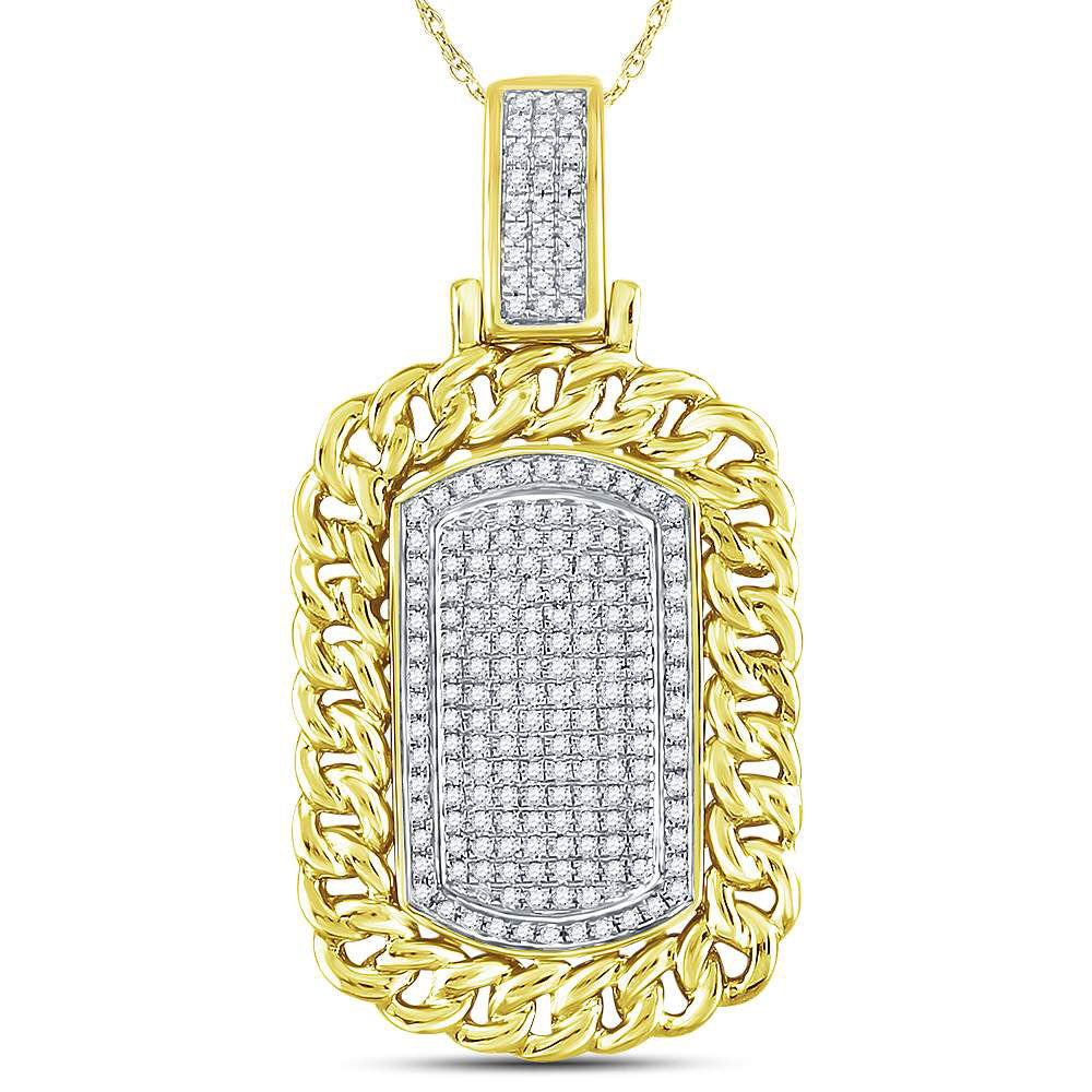 10K YELLOW GOLD ROUND DIAMOND CURB LINK DOG TAG CHARM PENDANT 5/8 CTTW