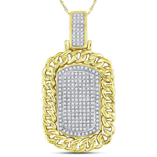 10K YELLOW GOLD ROUND DIAMOND CURB LINK DOG TAG CHARM PENDANT 5/8 CTTW