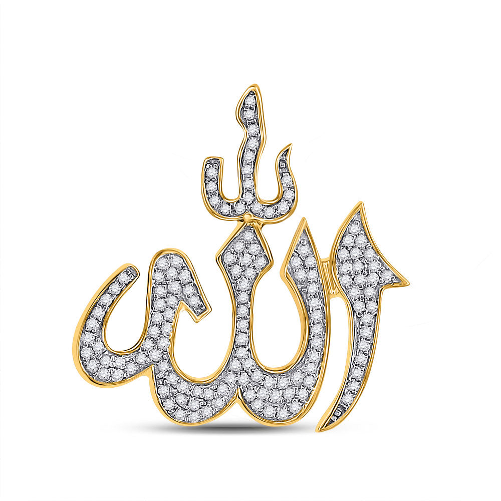10K YELLOW GOLD ROUND DIAMOND ALLAH ISLAM CHARM PENDANT 1/3 CTTW