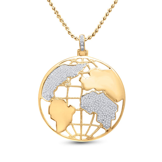 10K YELLOW GOLD ROUND DIAMOND GLOBE WORLD CHARM PENDANT 5/8 CTTW