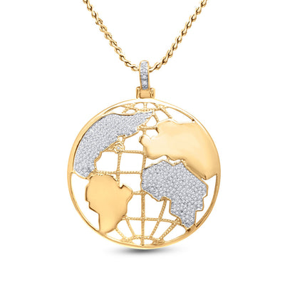 10K YELLOW GOLD ROUND DIAMOND GLOBE WORLD CHARM PENDANT 5/8 CTTW