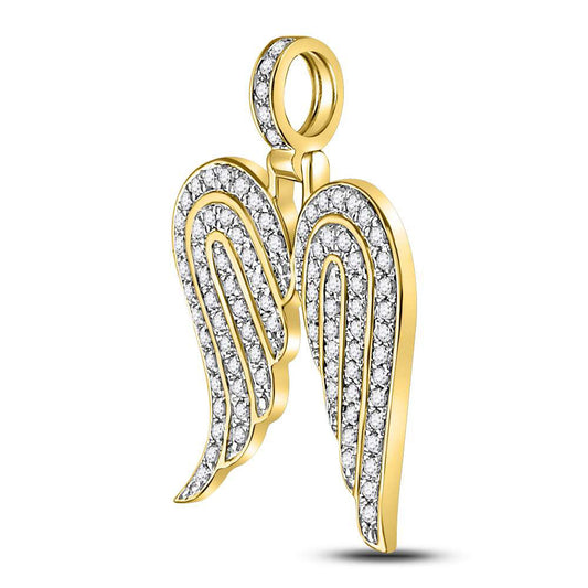 10K YELLOW GOLD ROUND DIAMOND ANGEL WING CHARM PENDANT 5/8 CTTW
