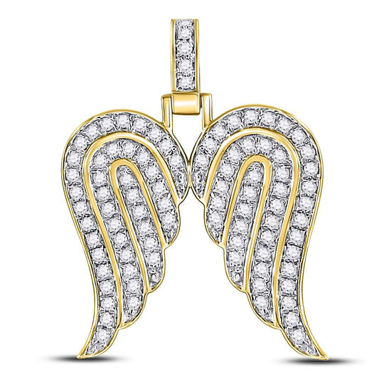 10K YELLOW GOLD ROUND DIAMOND ANGEL WING CHARM PENDANT 5/8 CTTW