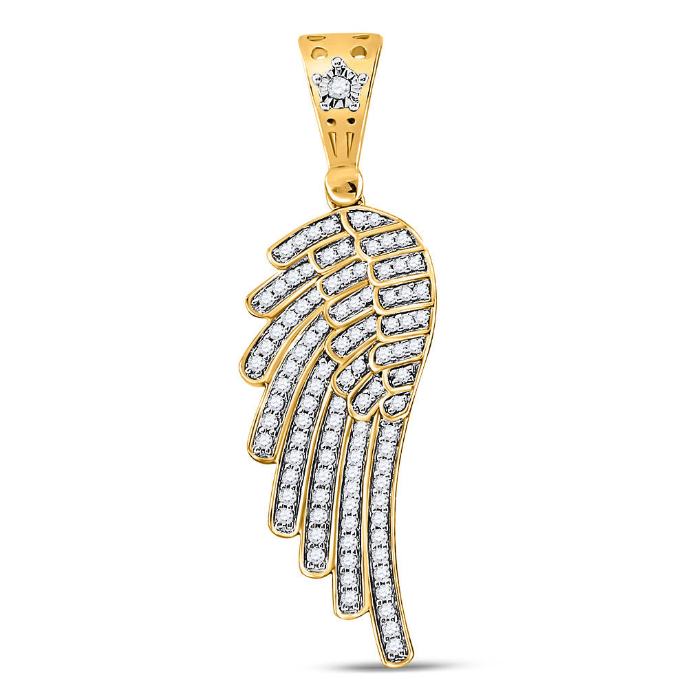 10K YELLOW GOLD ROUND DIAMOND ANGEL WING CHARM PENDANT 1/2 CTTW