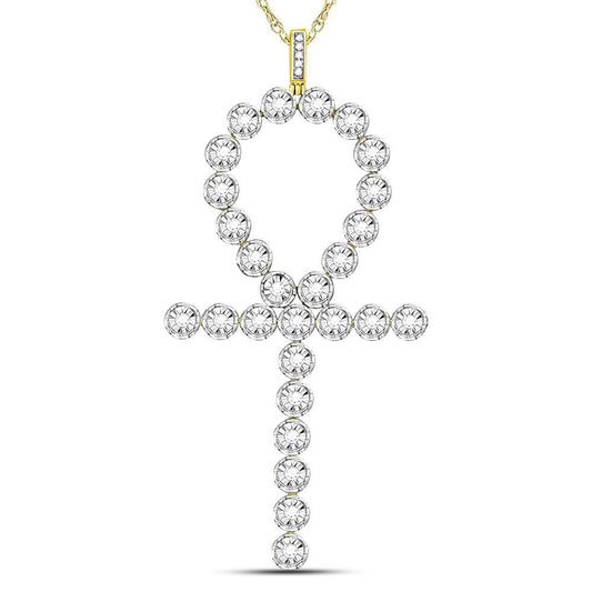 10K YELLOW GOLD ROUND DIAMOND ANKH CROSS CHARM PENDANT 3/4 CTTW