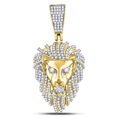 10K YELLOW GOLD ROUND DIAMOND LION HEAD CHARM PENDANT 1-1/3 CTTW