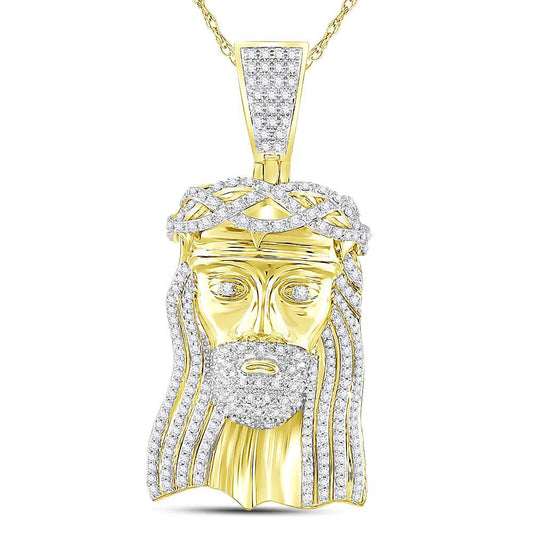 10K YELLOW GOLD ROUND DIAMOND JESUS FACE CHARM PENDANT 3 CTTW