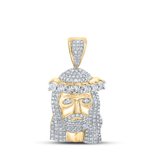 10K YELLOW GOLD ROUND DIAMOND JESUS FACE CHARM PENDANT 1-1/2 CTTW