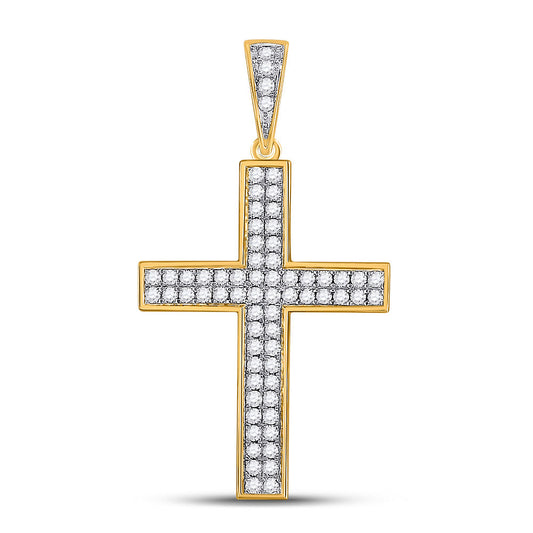 10K YELLOW GOLD ROUND DIAMOND ROMAN CROSS CHARM PENDANT 3/4 CTTW