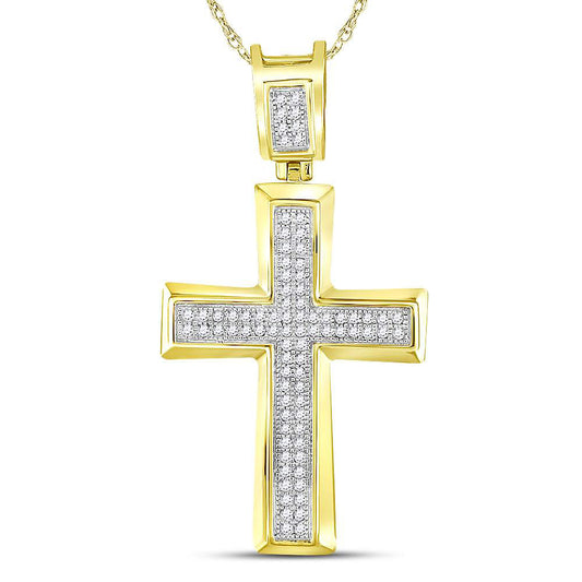 10K YELLOW GOLD ROUND DIAMOND CROSS CHARM PENDANT 1/6 CTTW