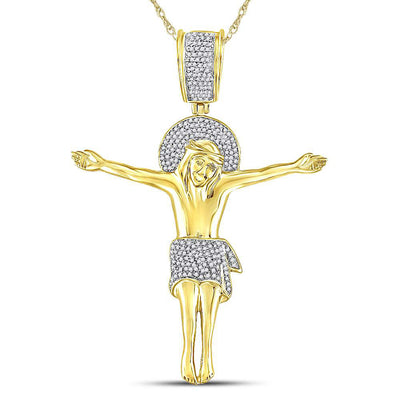 10K YELLOW GOLD ROUND DIAMOND JESUS CRUCIFIED CHARM PENDANT 1/2 CTTW