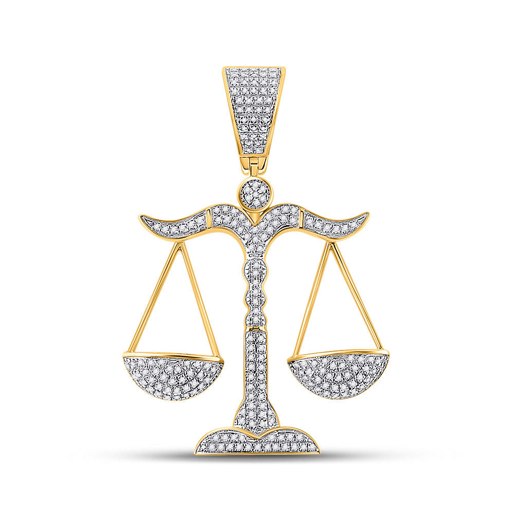 10K YELLOW GOLD ROUND DIAMOND SCALES OF JUSTICE CHARM PENDANT 3/8 CTTW