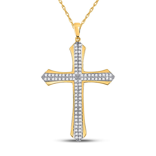 10K YELLOW GOLD ROUND DIAMOND CROSS CHARM PENDANT 1/5 CTTW