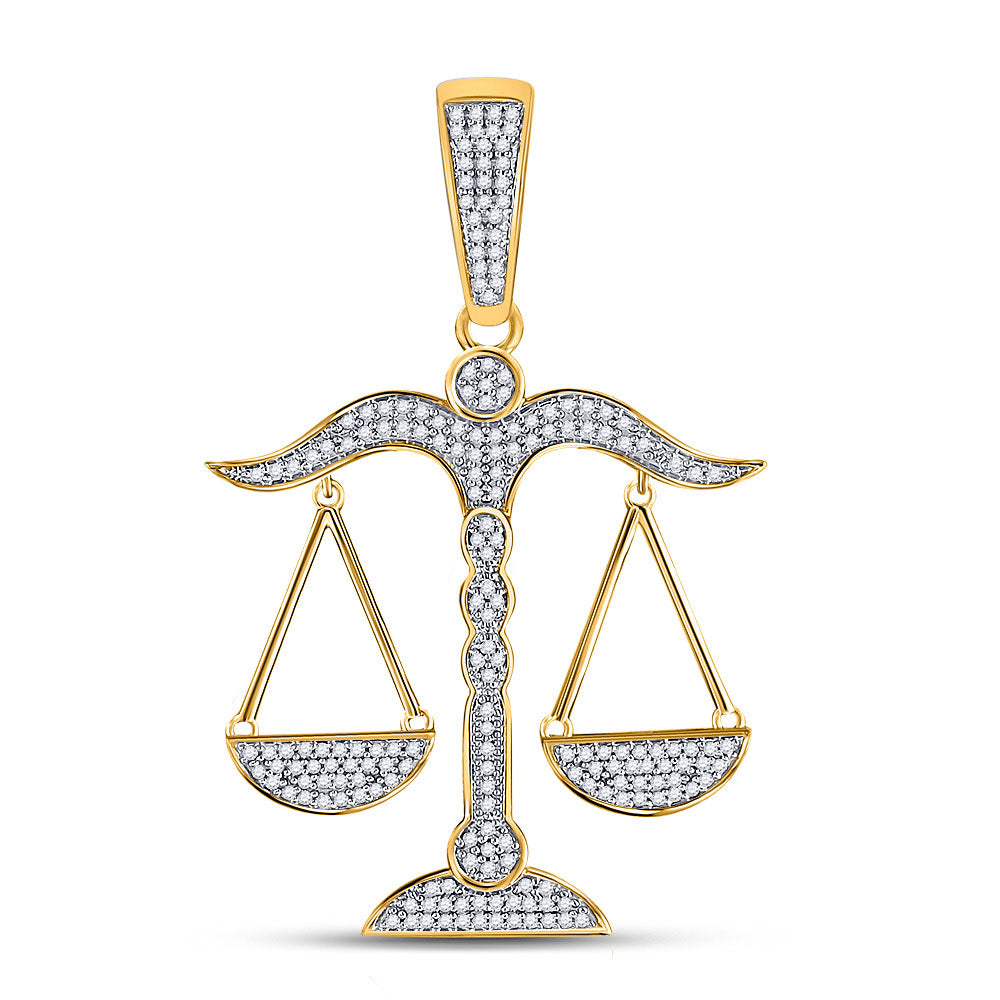 10K YELLOW GOLD ROUND DIAMOND SCALES OF JUSTICE CHARM PENDANT 1/2 CTTW