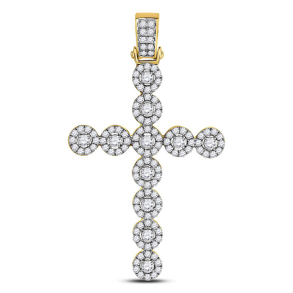 14K YELLOW GOLD ROUND DIAMOND CROSS CHARM PENDANT 2 CTTW