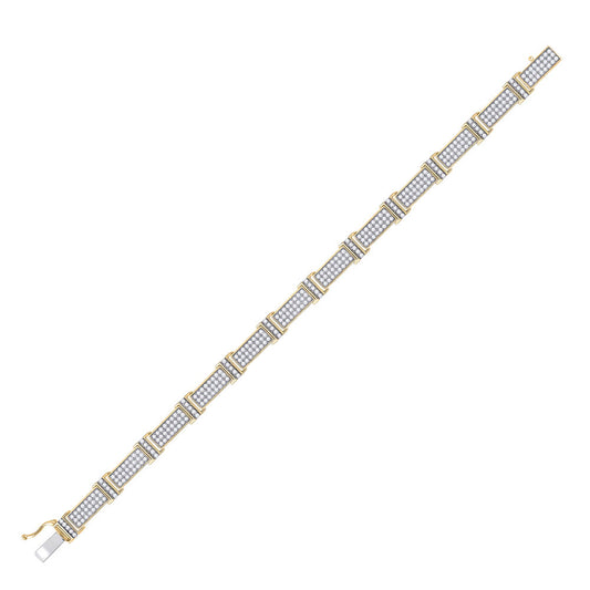 10K YELLOW GOLD ROUND DIAMOND RECTANGLE LINK BRACELET 5-3/4 CTTW