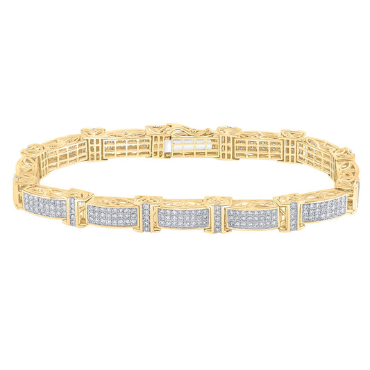 10K YELLOW GOLD ROUND DIAMOND RECTANGLE LINK BRACELET 5-3/4 CTTW