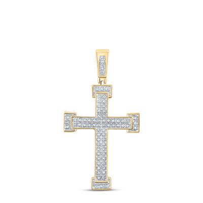 10K YELLOW GOLD ROUND DIAMOND ROMAN CROSS RELIGIOUS CHARM PENDANT 1/5 CTTW