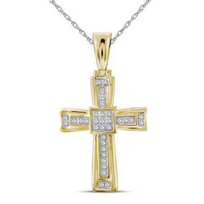 10K YELLOW GOLD ROUND DIAMOND CROSS CHARM PENDANT 1/10 CTTW