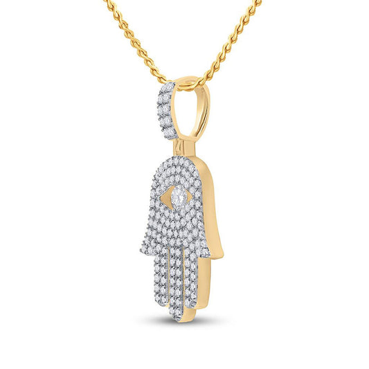 10K YELLOW GOLD ROUND DIAMOND HAMSA HAND CHARM PENDANT 1 CTTW