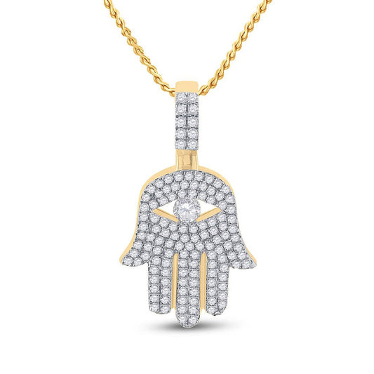 10K YELLOW GOLD ROUND DIAMOND HAMSA HAND CHARM PENDANT 1 CTTW