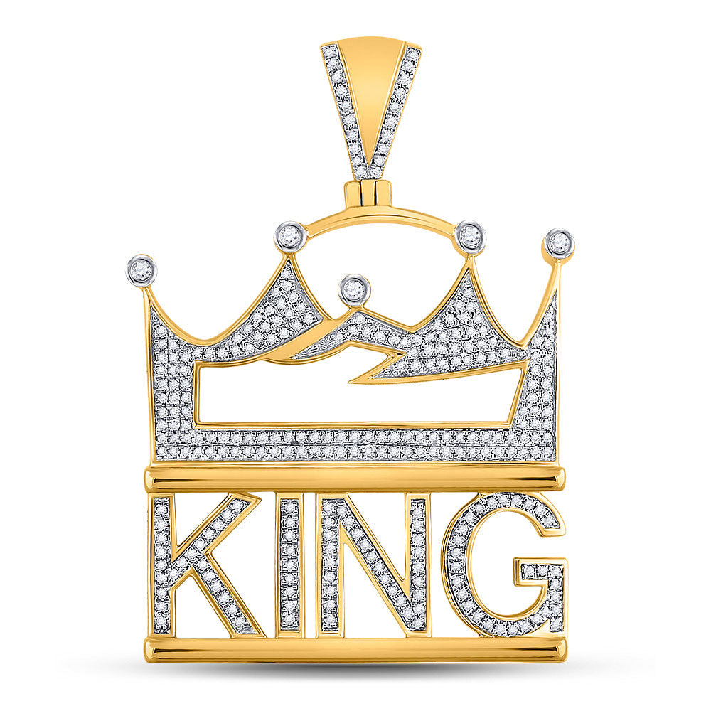 10K YELLOW GOLD ROUND DIAMOND KING CHARM PENDANT 7/8 CTTW